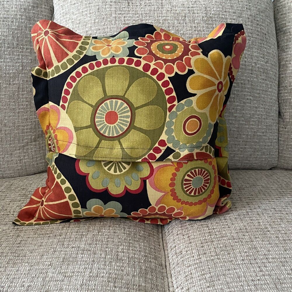 Black Festive Circle Outdoor Pillow Cover W/ Pillow 18” - Picture 2 of 7